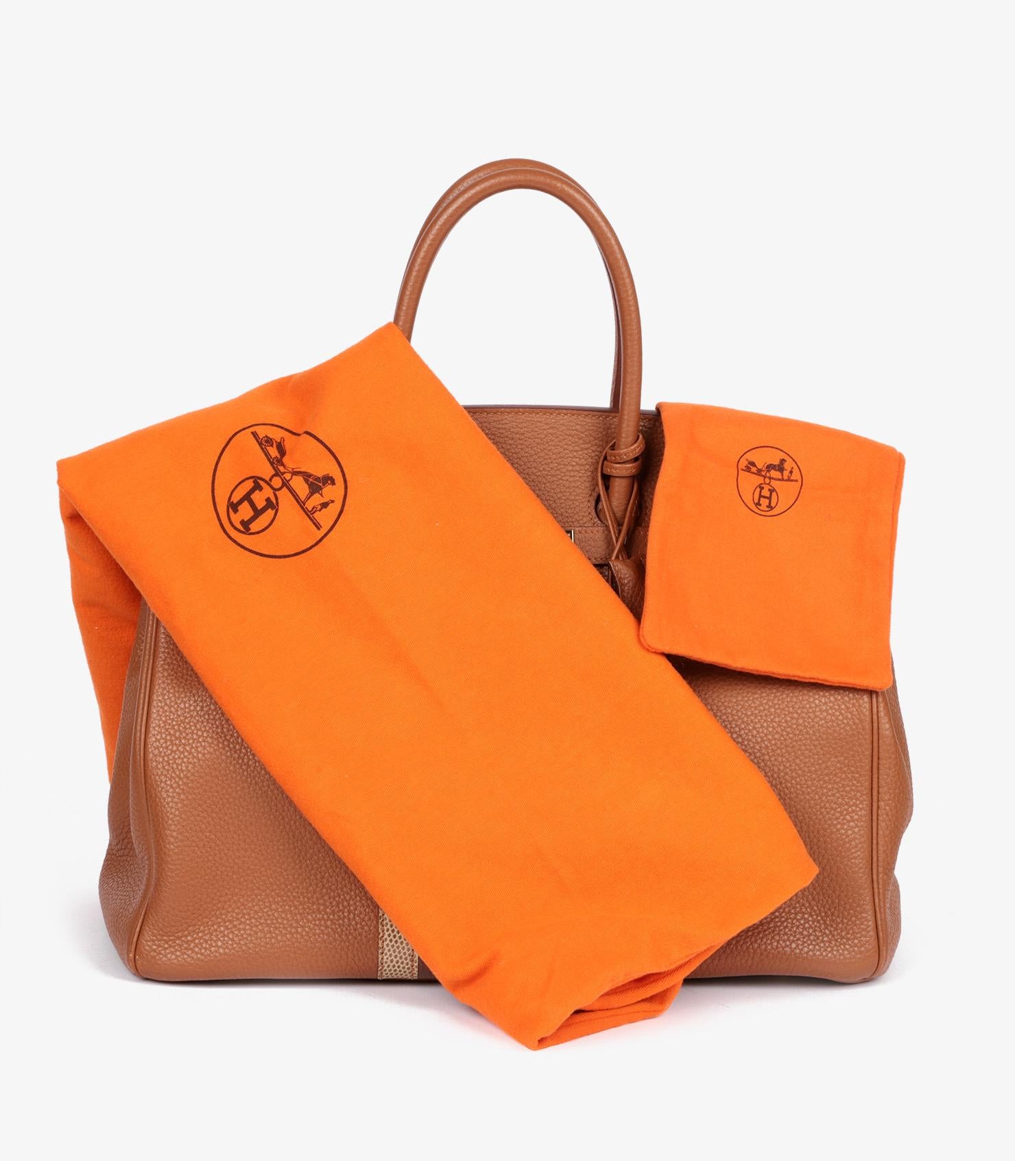 Birkin Club en or, cuir marron d'Inde Clémence et cuir lézard Ficelle en vente 7