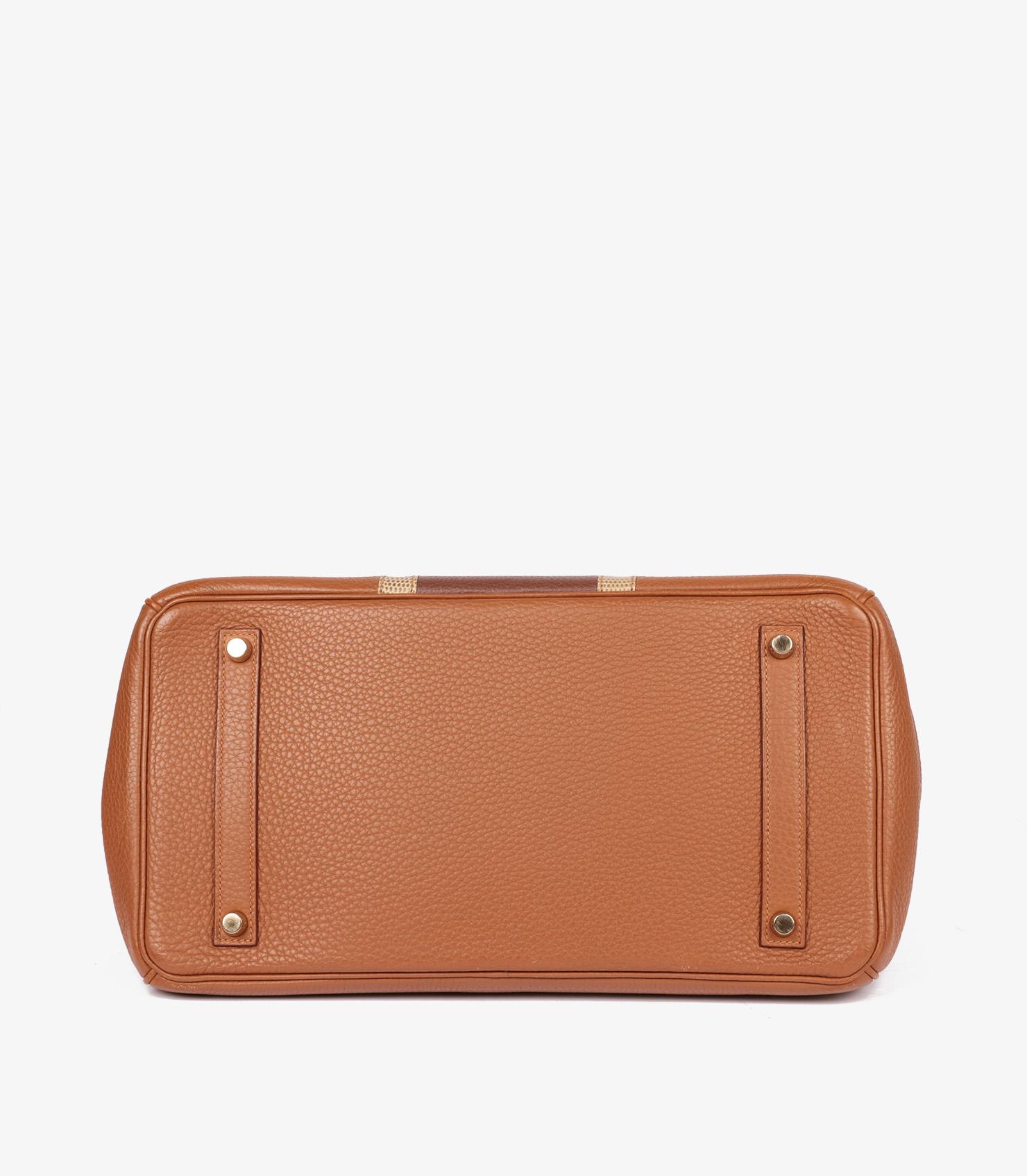 Birkin Club en or, cuir marron d'Inde Clémence et cuir lézard Ficelle en vente 2