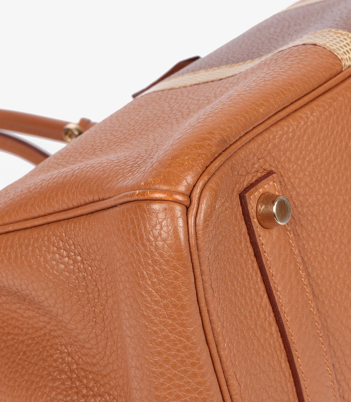 Birkin Club en or, cuir marron d'Inde Clémence et cuir lézard Ficelle en vente 3