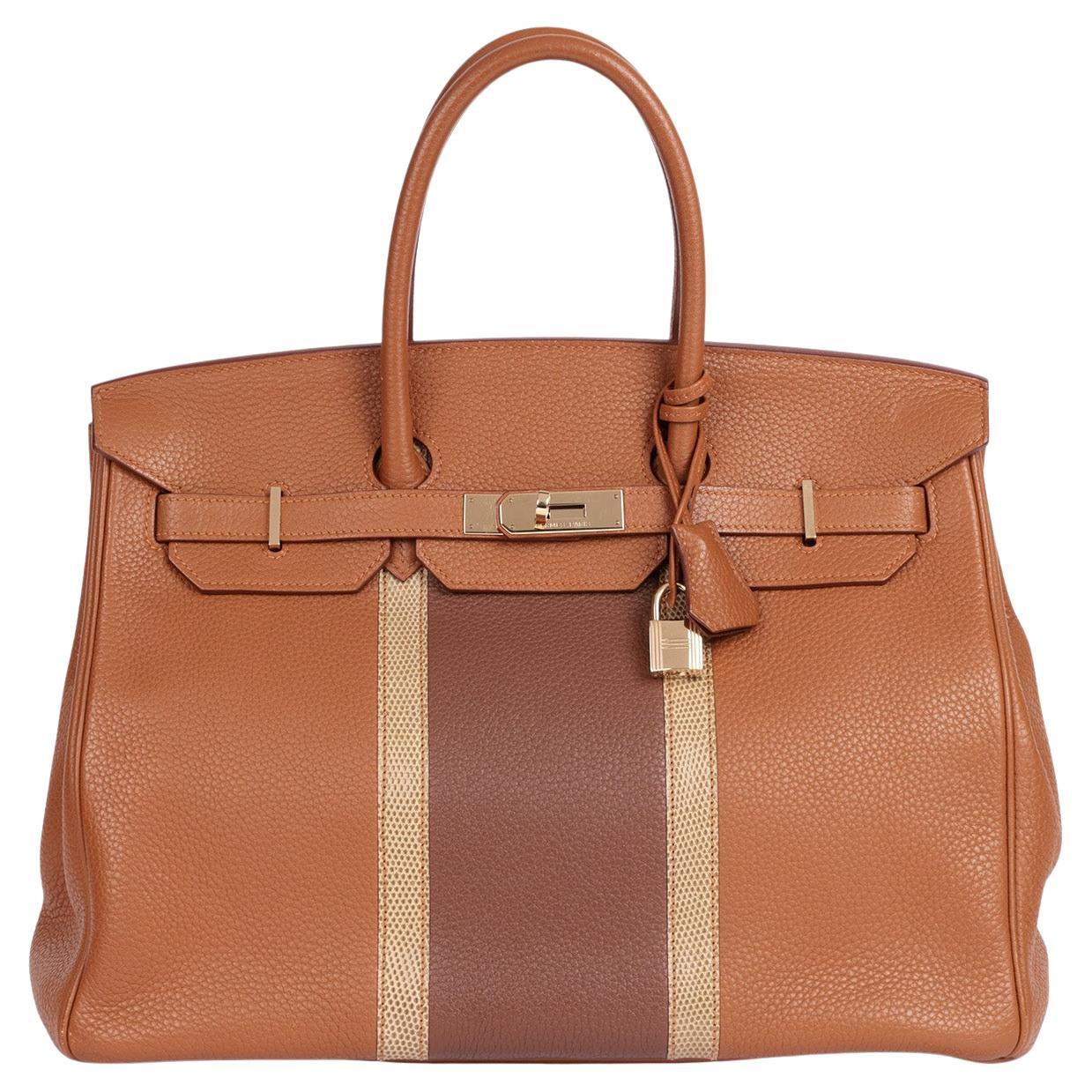 Birkin Club en or, cuir marron d'Inde Clémence et cuir lézard Ficelle en vente