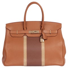 Club Birkin 35cm Hermès Oro, Marron D'Inde y Piel de Lagarto Ficelle Retourne