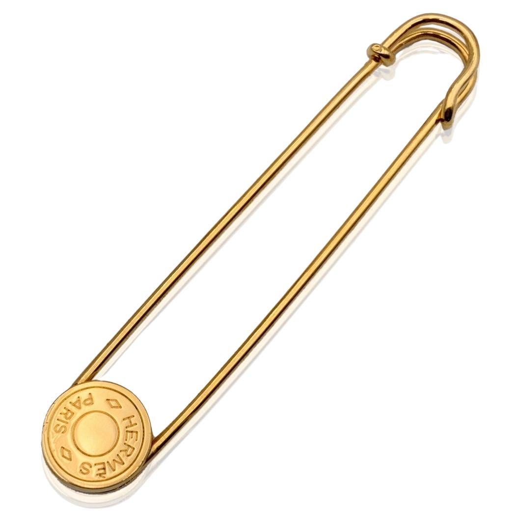 Hermes Gold Metal Clou De Selle Safety Pin Brooch