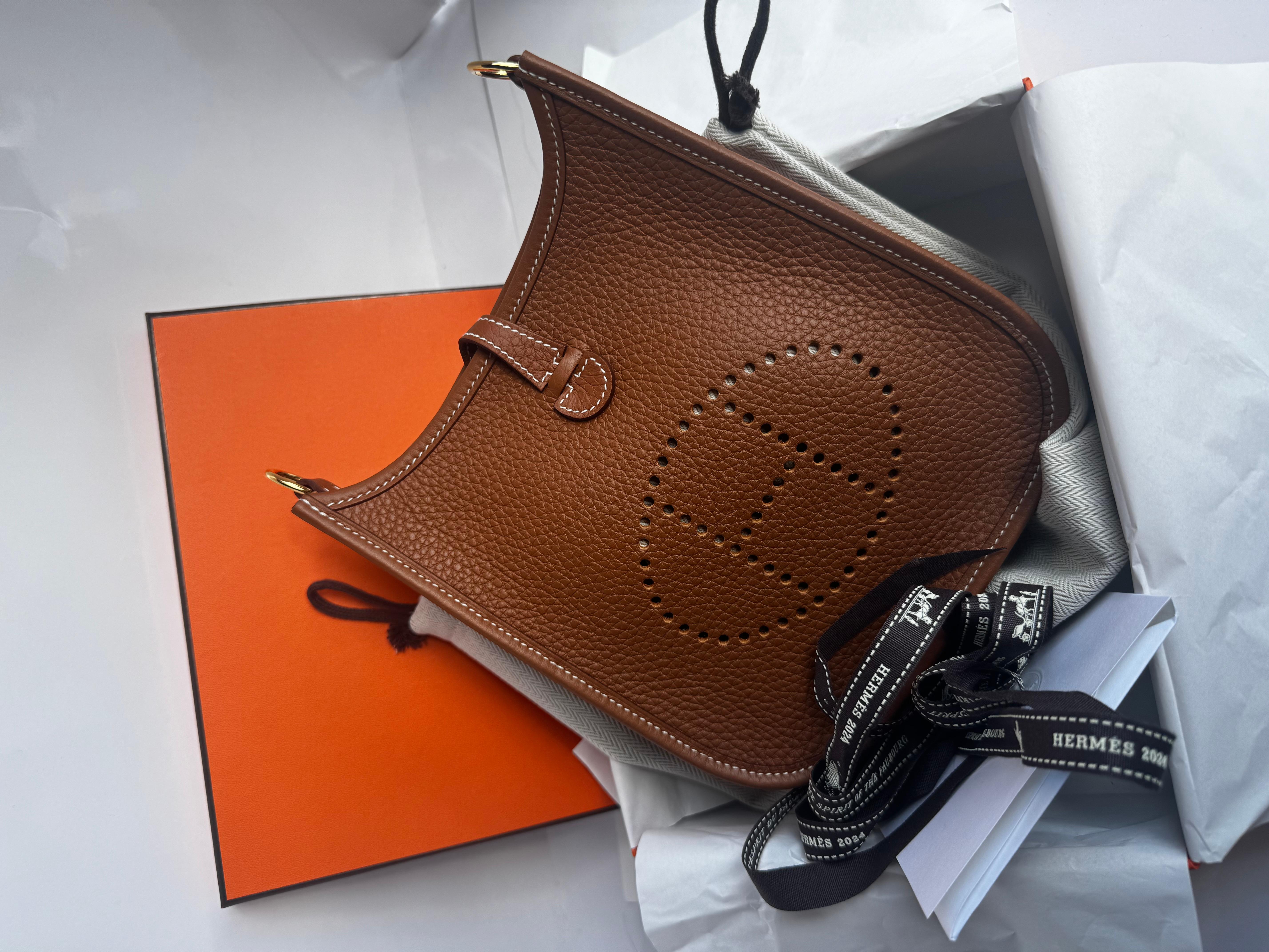 Brown Hermes Gold Mini Evelyne II 16 Gold Hardware