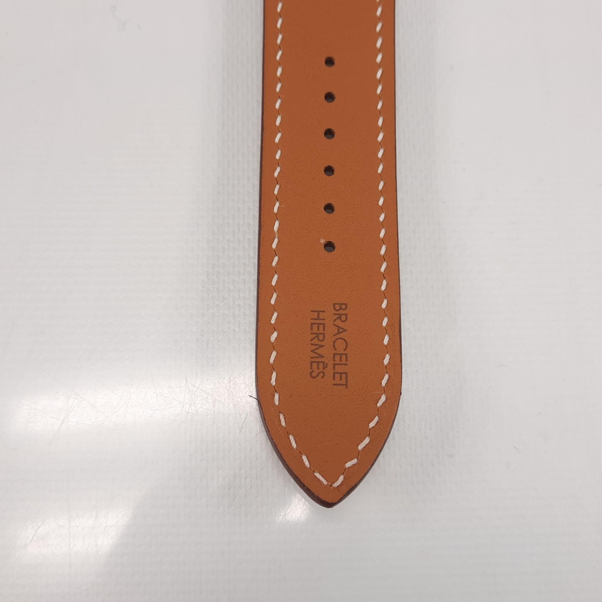 Hermès  Bracelet de montre en cuir de veau Barenia doré et naturel T-090 Unisexe en vente
