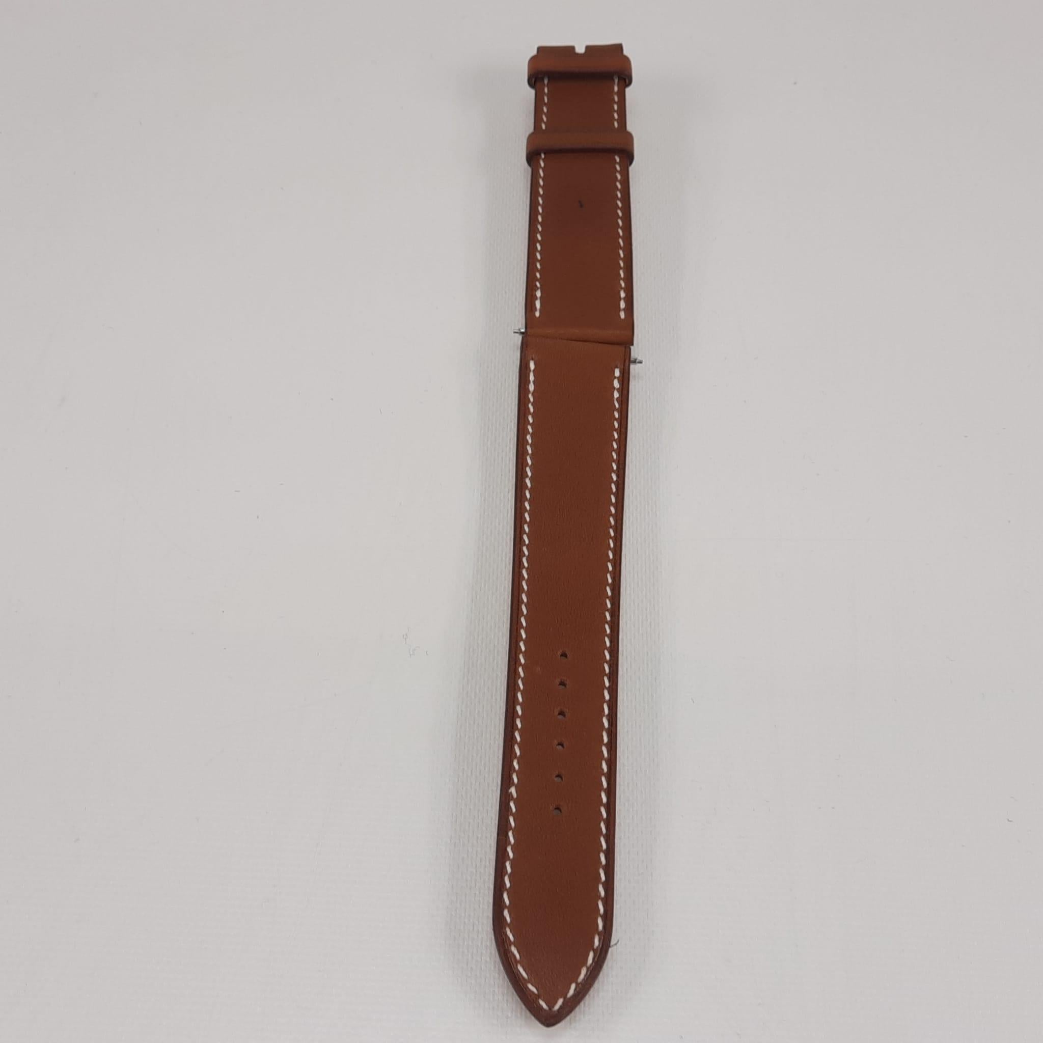 Marron Hermès  Bracelet montre Barenia en cuir de veau naturel doré 34 mm en vente