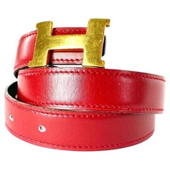 Hermès Ceinture réversible rouge or et bleu marine avec logo 24 mm H, 17g668