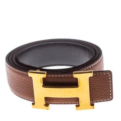 Hermes Gold/Noir Togo and Swift Leather Constance Reversible Belt 85CM