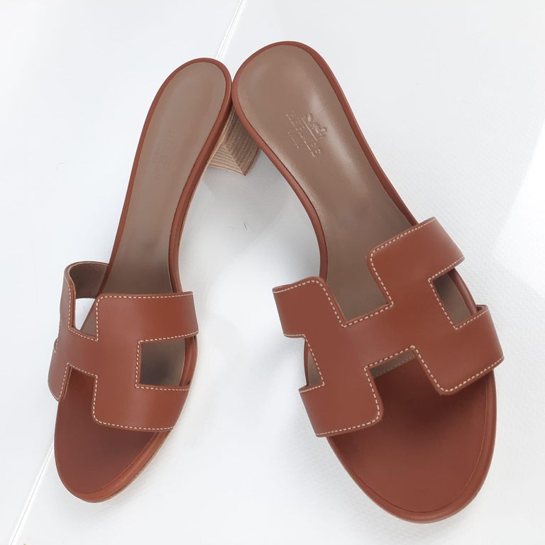 Brown Hermes Gold Oasis sandal
