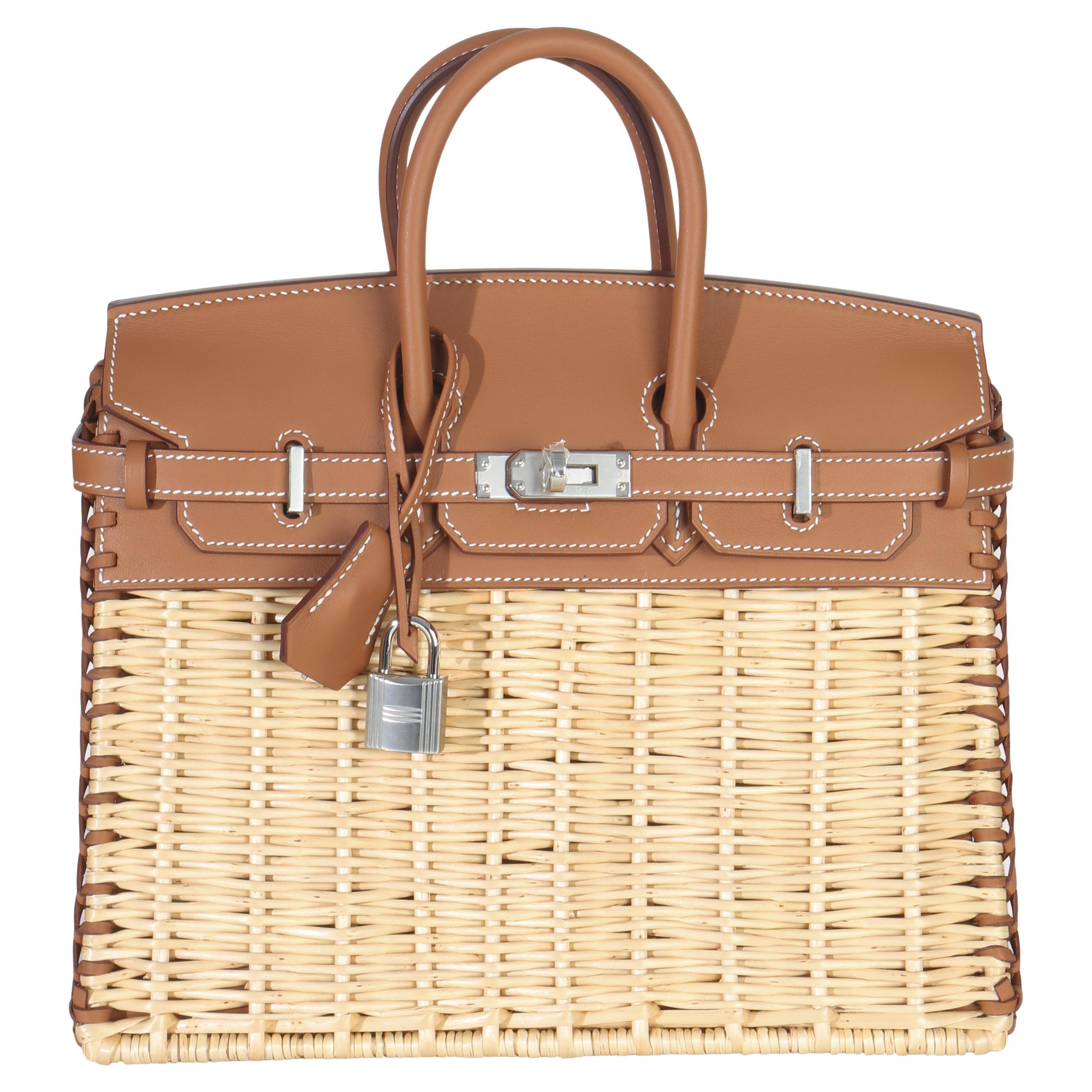 Hermès Gold Osier Wicker Swift Picnic Birkin 25 PHW For Sale