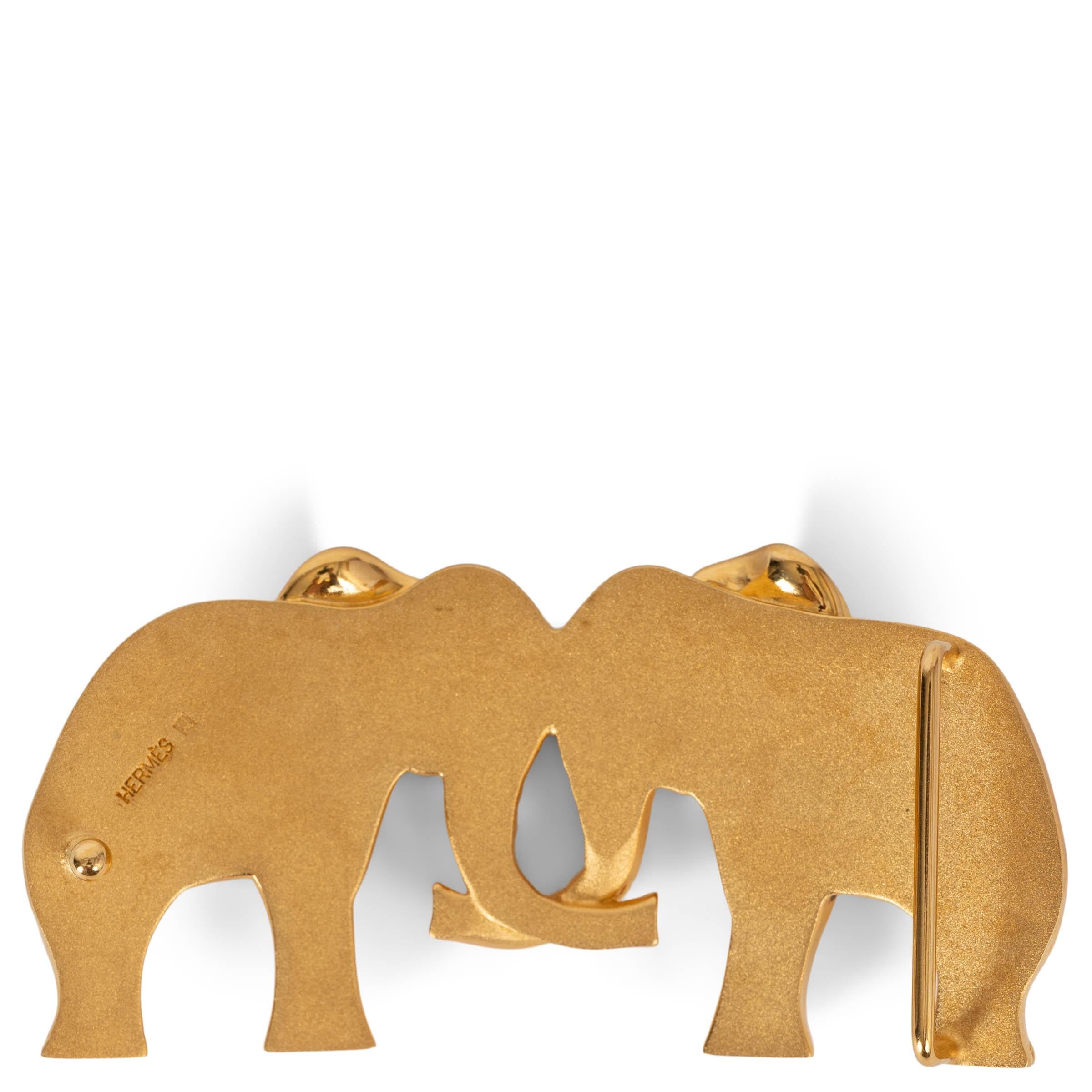 Brown HERMES gold-plated 1997 YEAR OF AFRICA ELEPHANT 32mm Belt Buckle For Sale