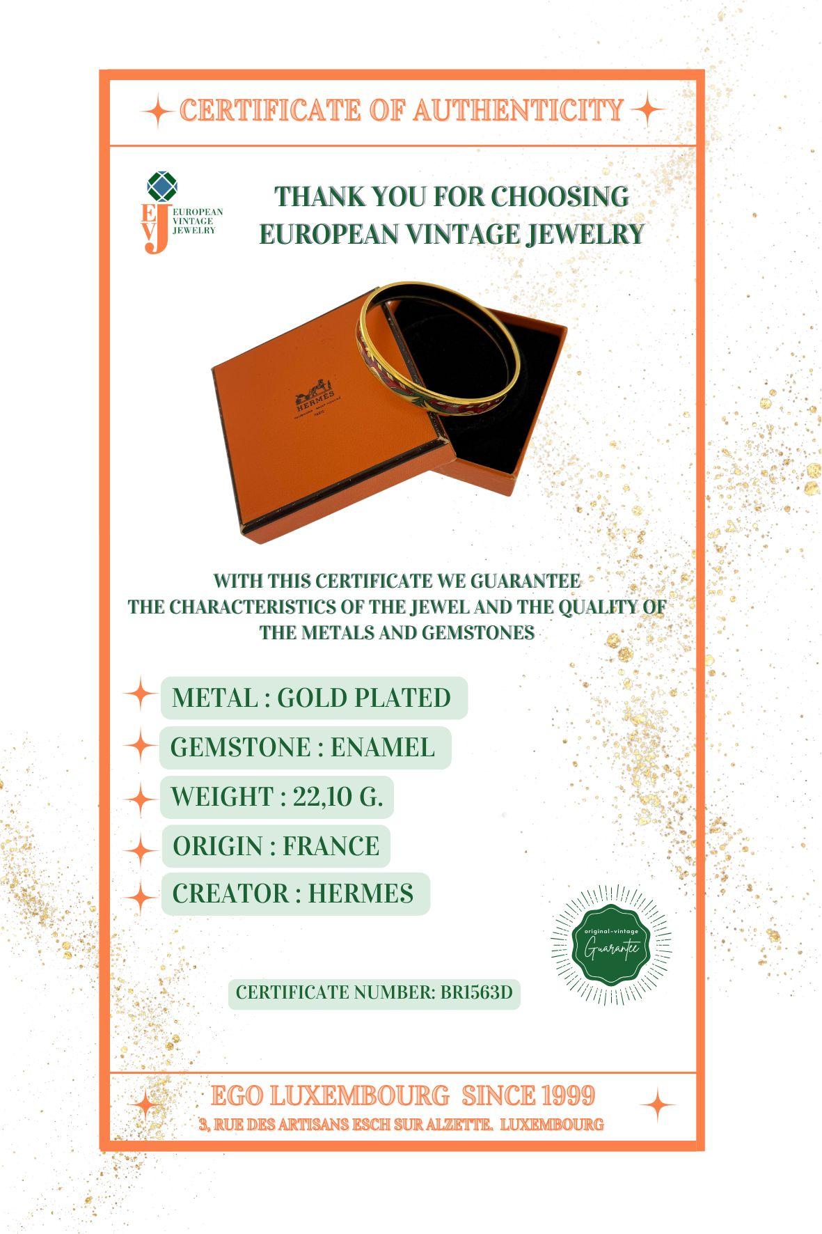 Hermes Bracelet plaqué or avec émail en vente 6