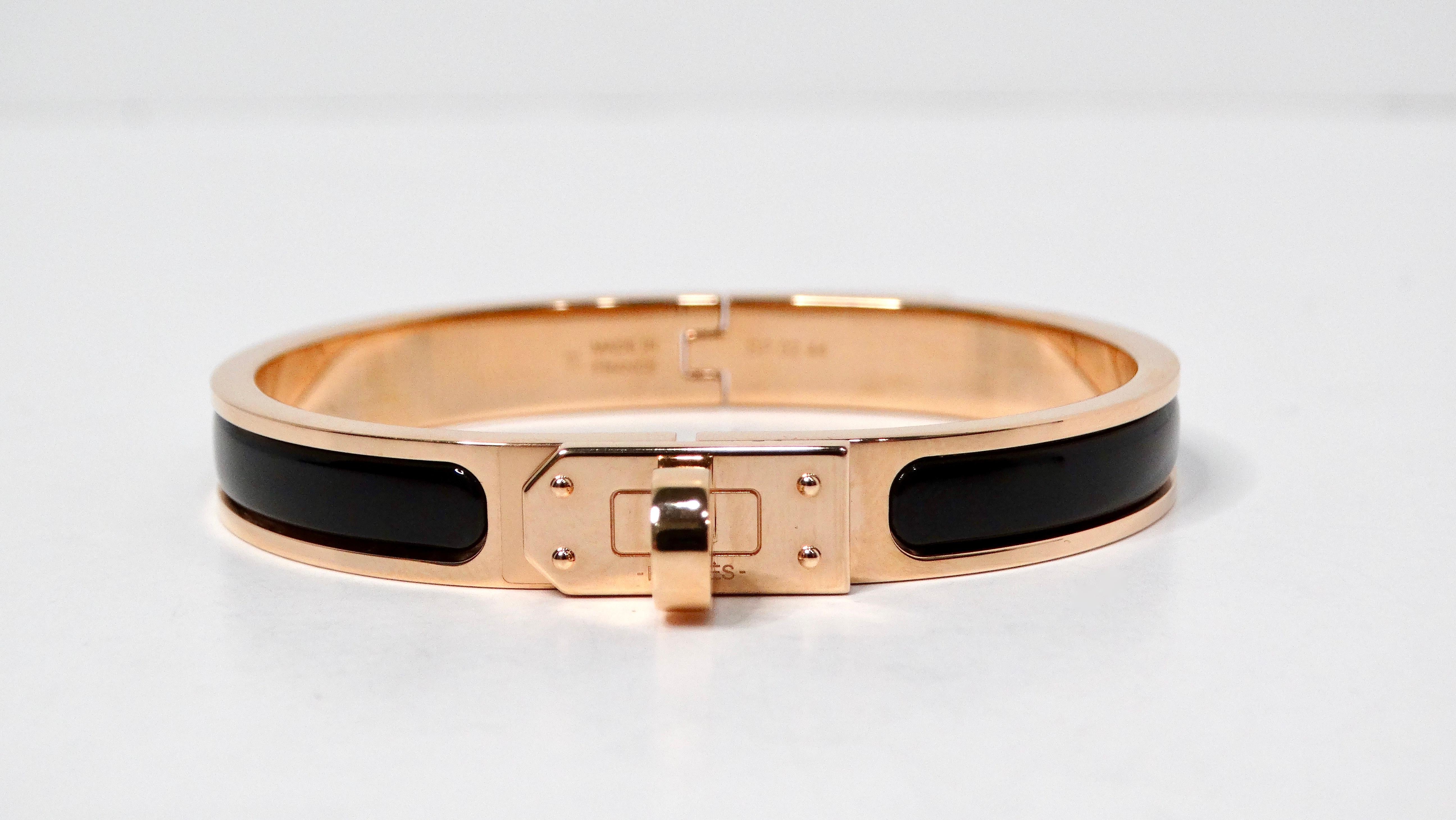 Hermes Gold Plated & Black Noir Mini Clic Kelly Bracelet 3