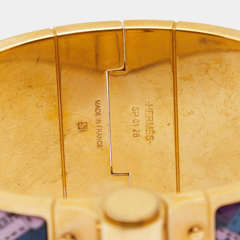 Hermès Gold Plated Bolduc Au Carre Hinged Wide Bracelet For Sale at 1stDibs