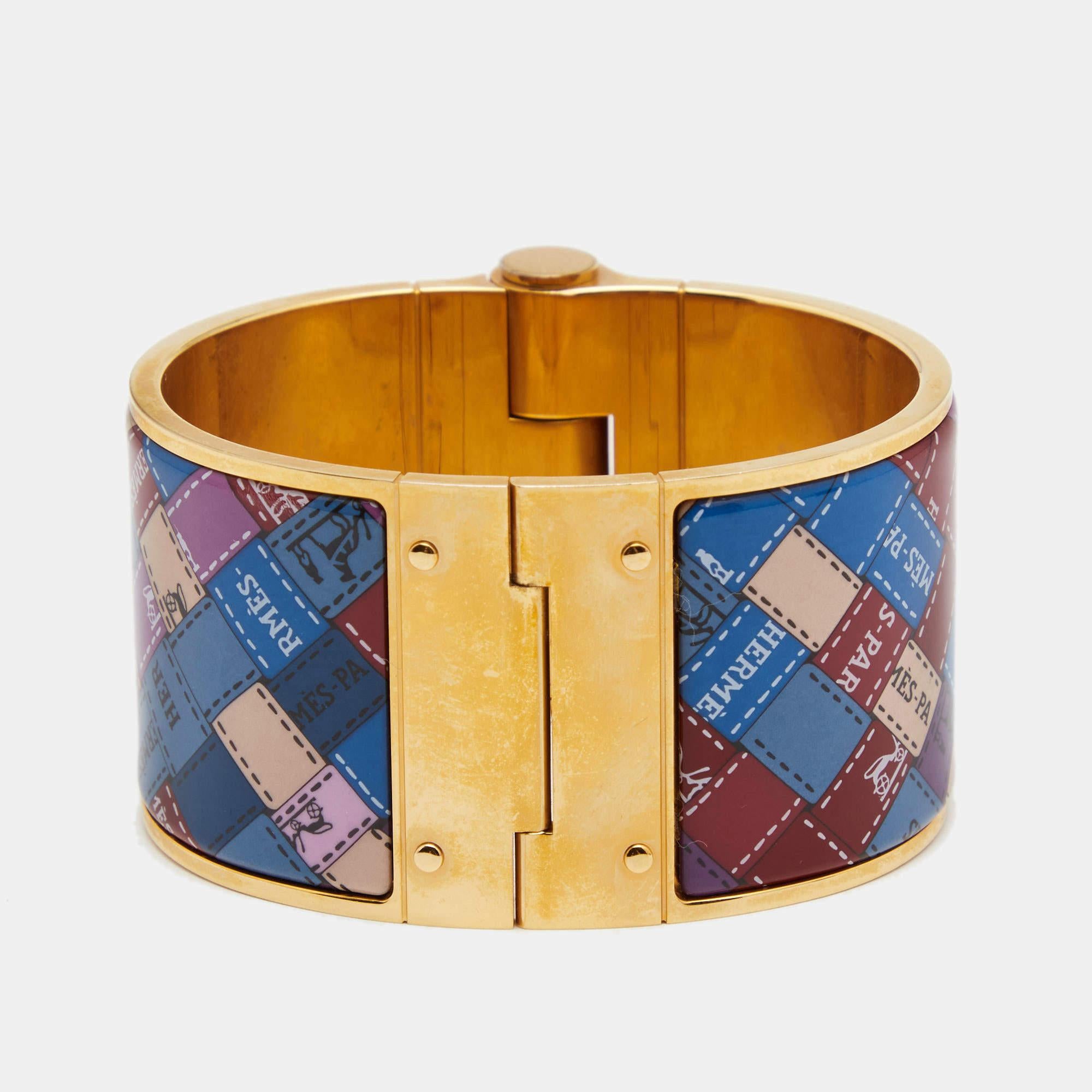 Contemporain Hermès - Bracelet large à charnière Bolduc Au Carre - plaqué or