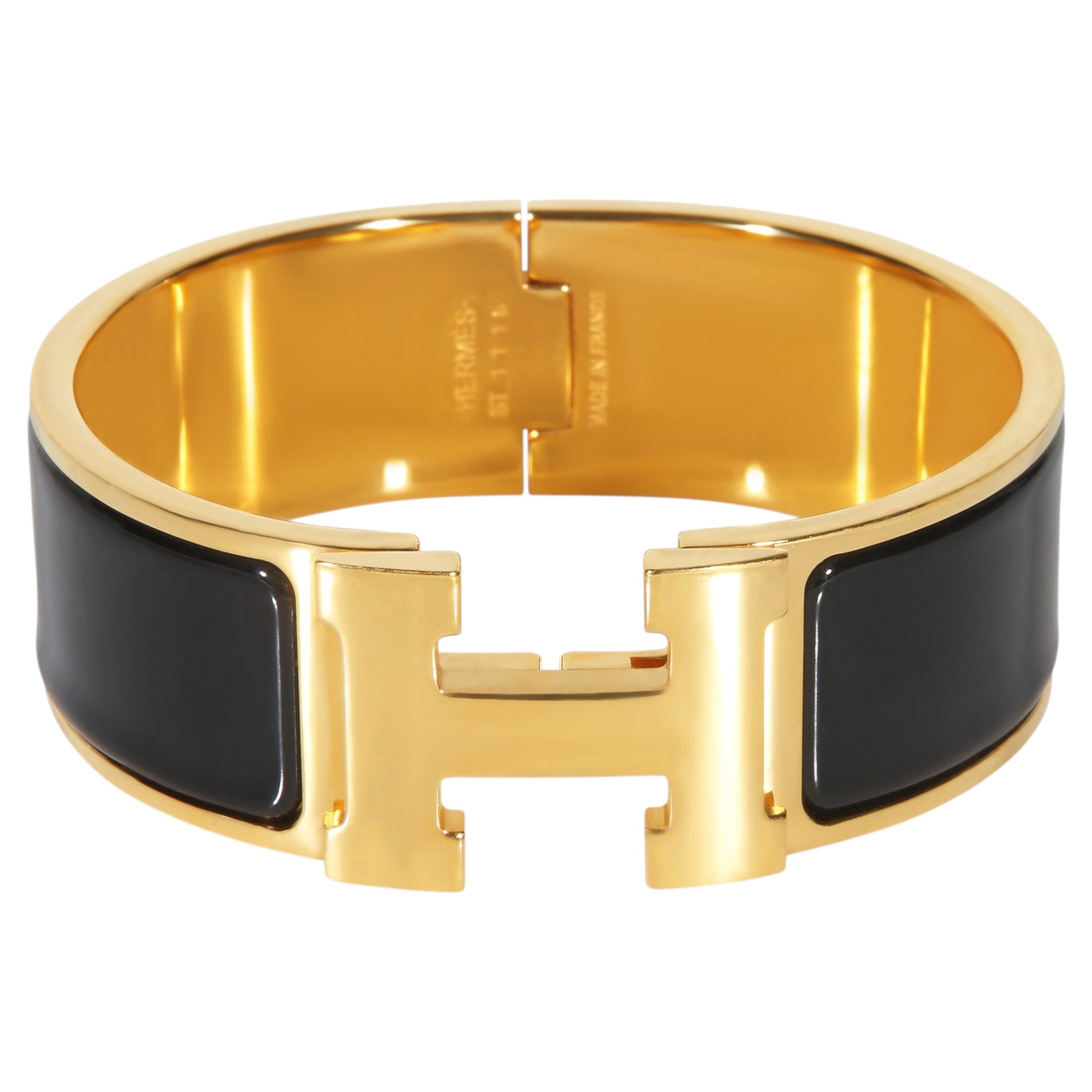 Hermès Gold-Plated Clic Clac In Noir Bracelet For Sale