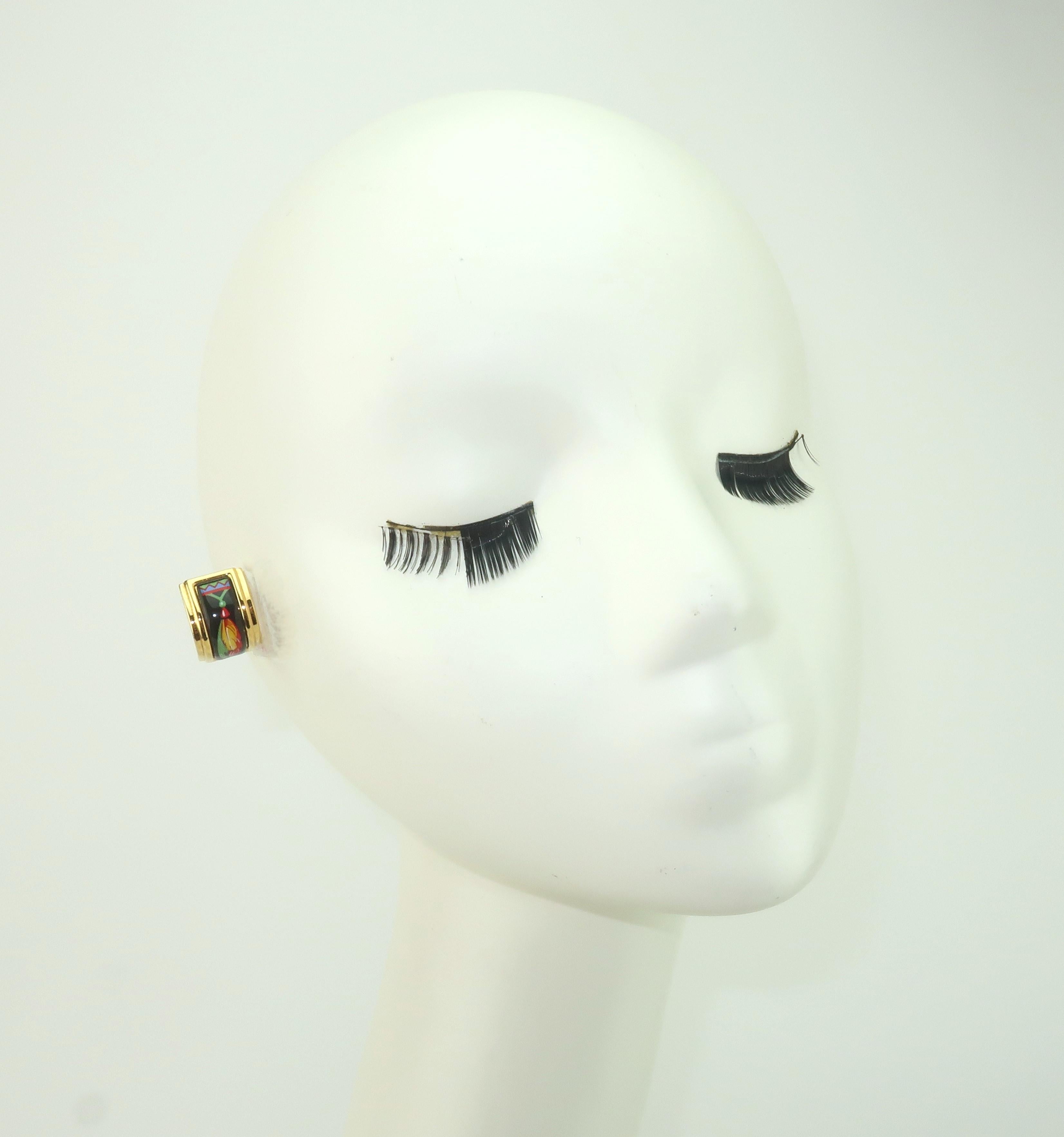 HERMES - Boucles d'oreilles à pince en plaqué or et émail en vente 7