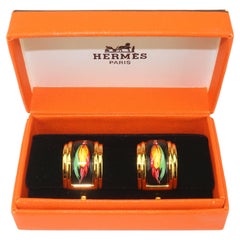 HERMES Gold Plated Clip On Earrings With Enamel Accent