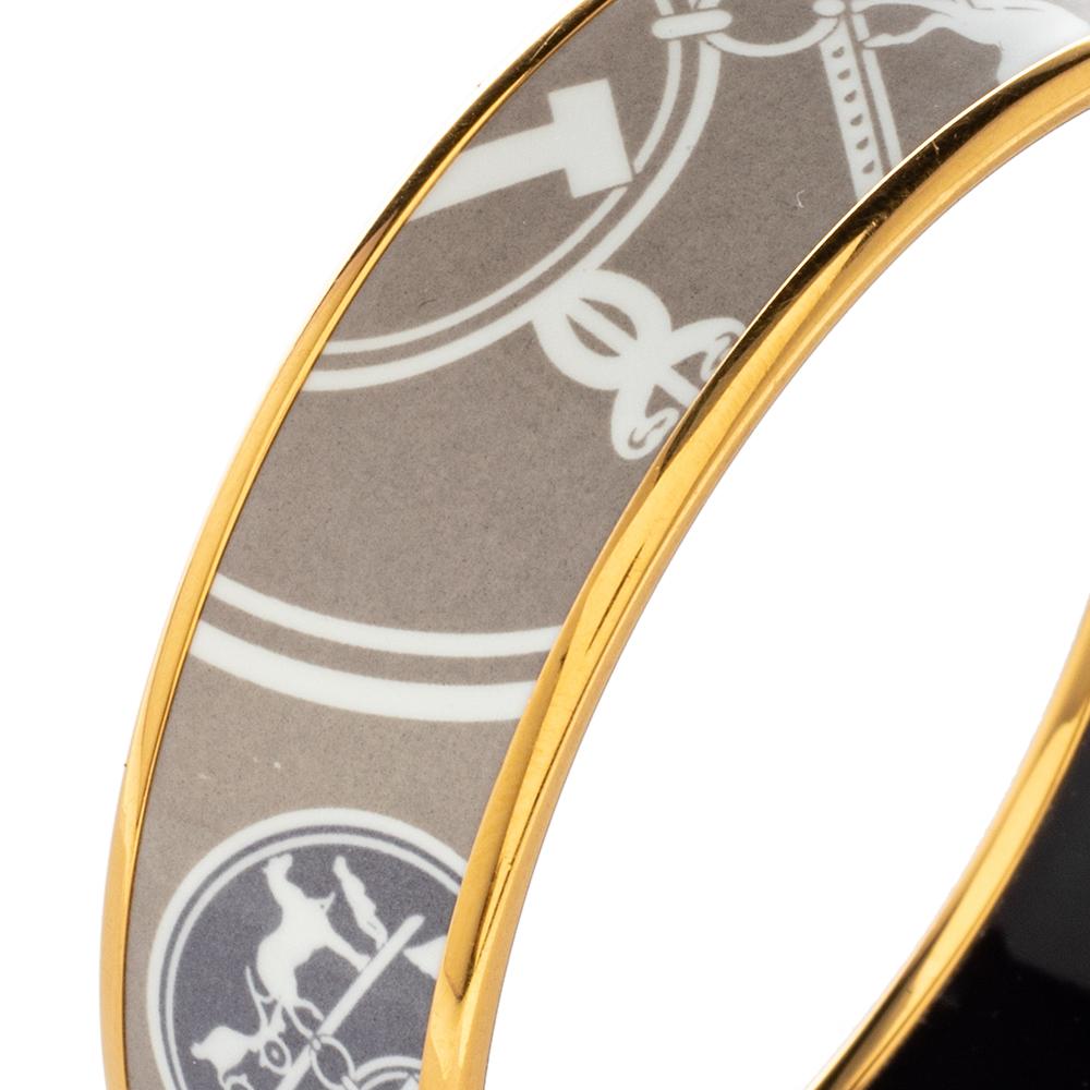 Hermes Gold Plated Confettis d'Ex Libris Enamel Printed Bangle Bracelet 1