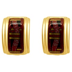 Hermes Gold Plated Enamel Clip On Earrings