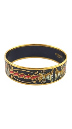 Hermes Gold Plated Enamel Twisted Rope Motif Bangle Bracelet #14587