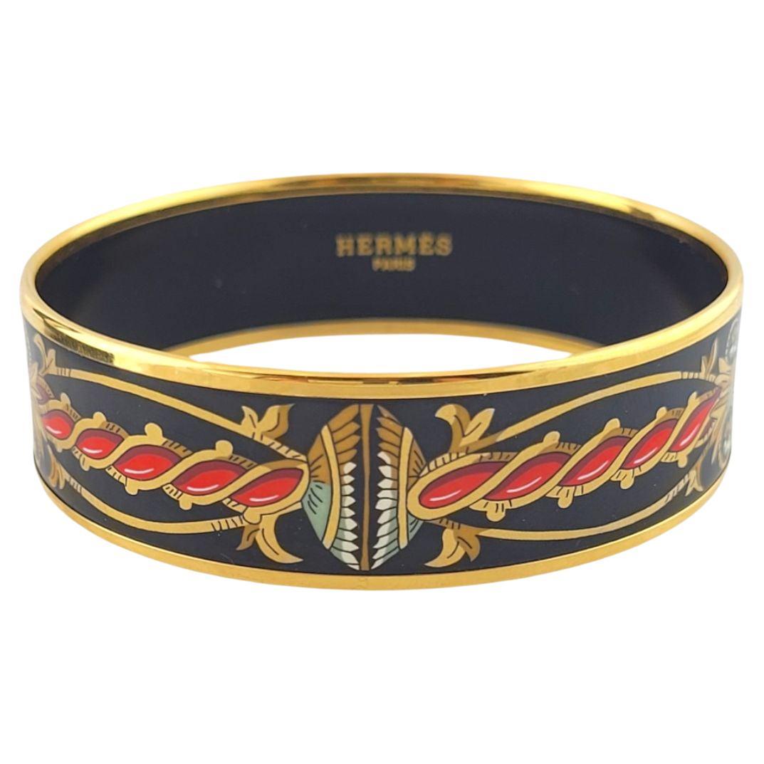 Hermes Gold Plated Enamel Twisted Rope Motif Bangle Bracelet #14587