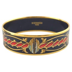 Vintage Hermes Gold Plated Enamel Twisted Rope Motif Bangle Bracelet #14587