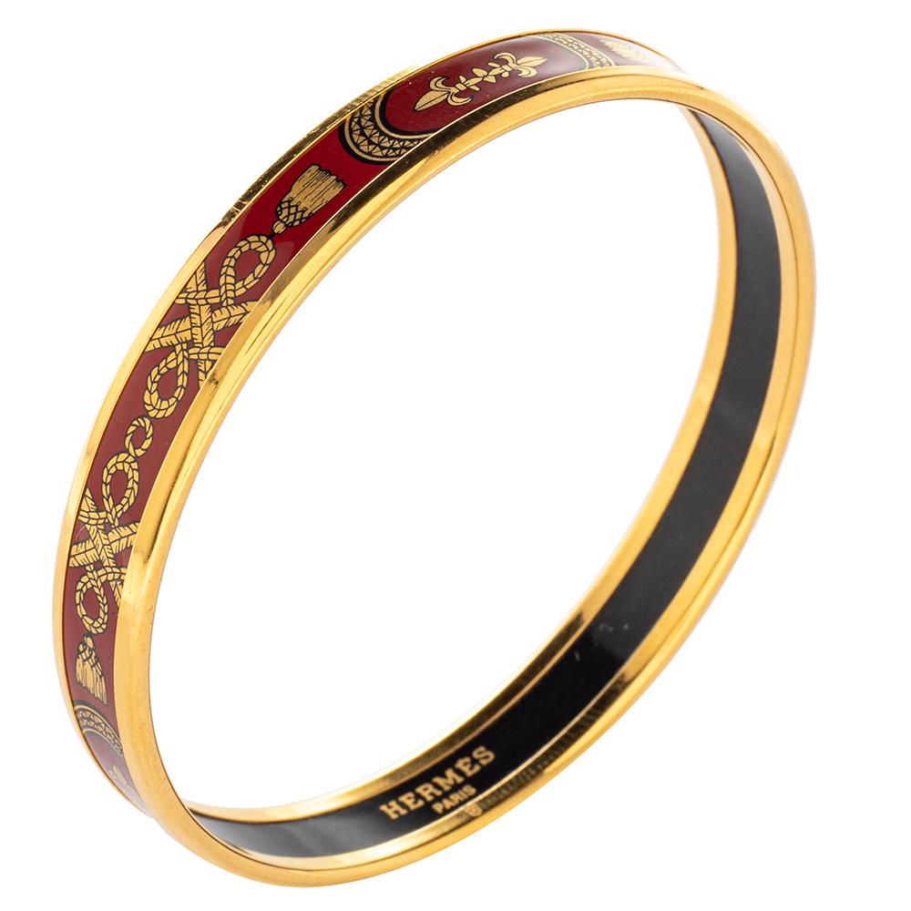 Women's Hermes Gold Plated Grand Apparat Enamel Narrow Bangle Bracelet