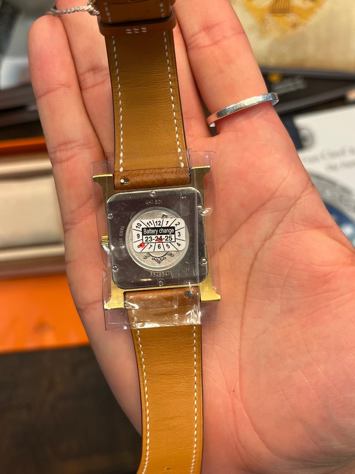 Contemporary Hermes Gold Plated Heure H Wristwatch