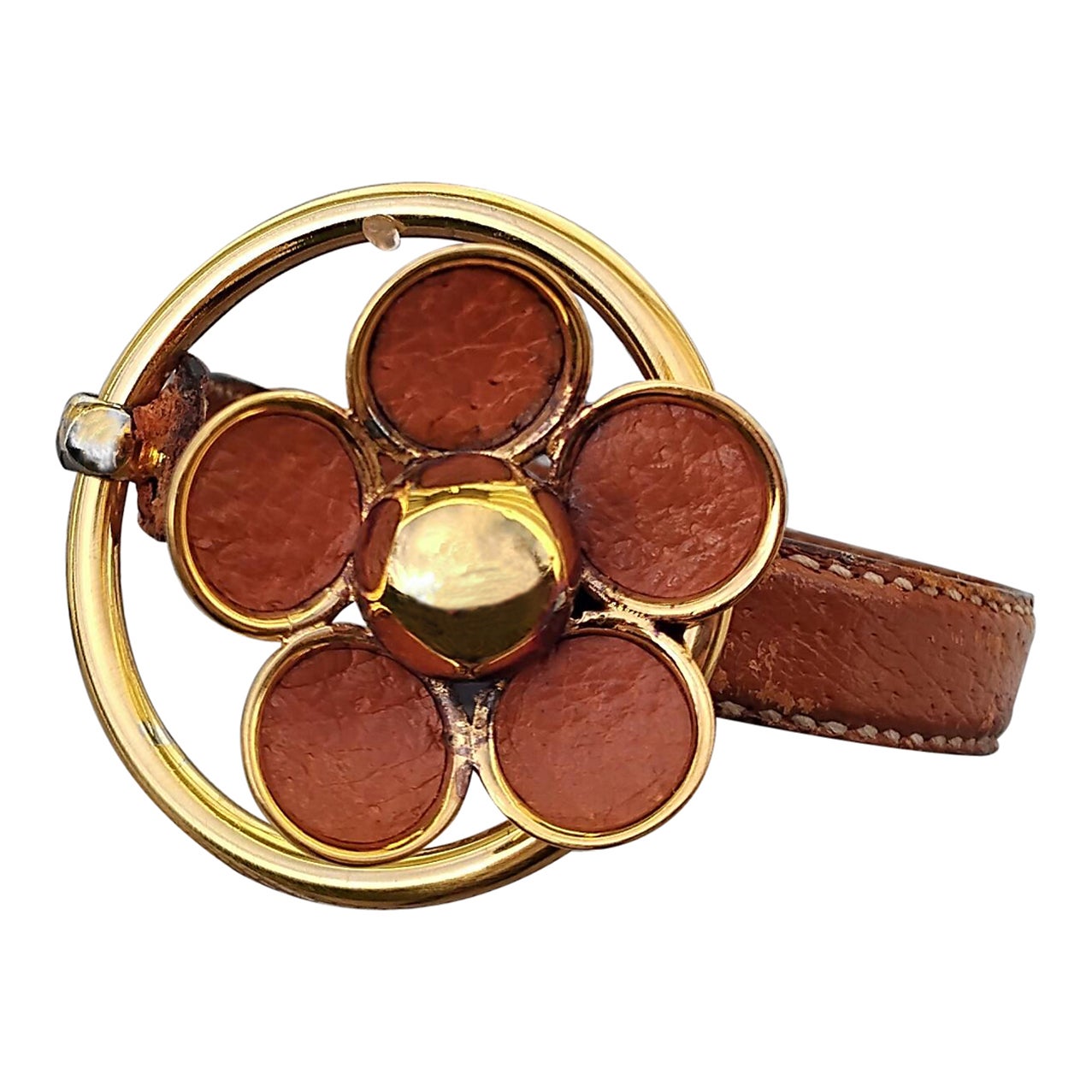 Hermès Pulsera de cuero dorado FLORA en venta