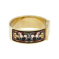 Hermes Gold Plated Locket Blade Bangle Watch with Black Enamel