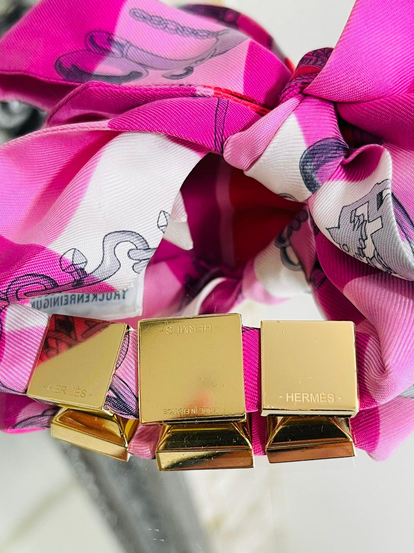 Hermes Gold Plated Medor Stud Scarf Rings & Silk Twilly  In Excellent Condition In London, GB