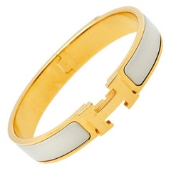 Hermes Gold Plated Nacre Enamel Clic H Narrow Bracelet PM