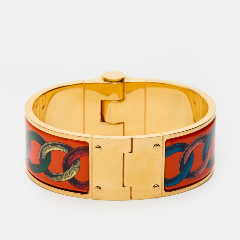 Hermès Gold Plated Orange Chain Link Hinged Wide Bracelet at 1stDibs