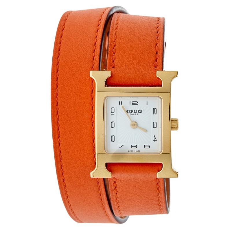 Hermes Gold Plated Stainless Steel Leather Double Tour Women' Wristwatch 21 mm