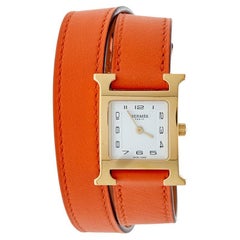 Hermes Gold Plated Stainless Steel Leather Double Tour Women' Wristwatch 21 mm
