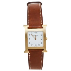 Hermes Gold Plated Stainless Steel Leather Heure Women's Wristwatch 26 mm