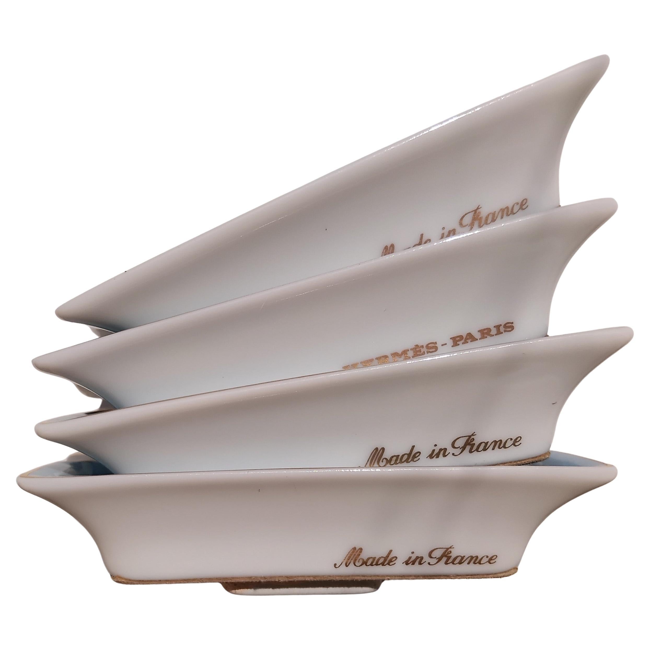 Hermès Porcellana Oro 4 Mini Posacenere Vassoi Portaoggetti Animali Selvaggi Africa in vendita 4