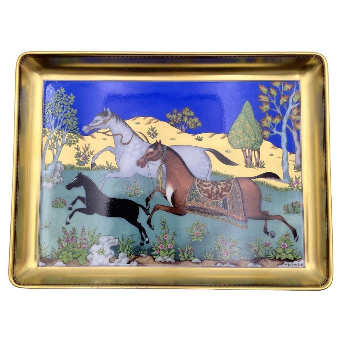 Hermes Gold Porcelain Cheval D'Orient Horse Sushi Plate Change Tray