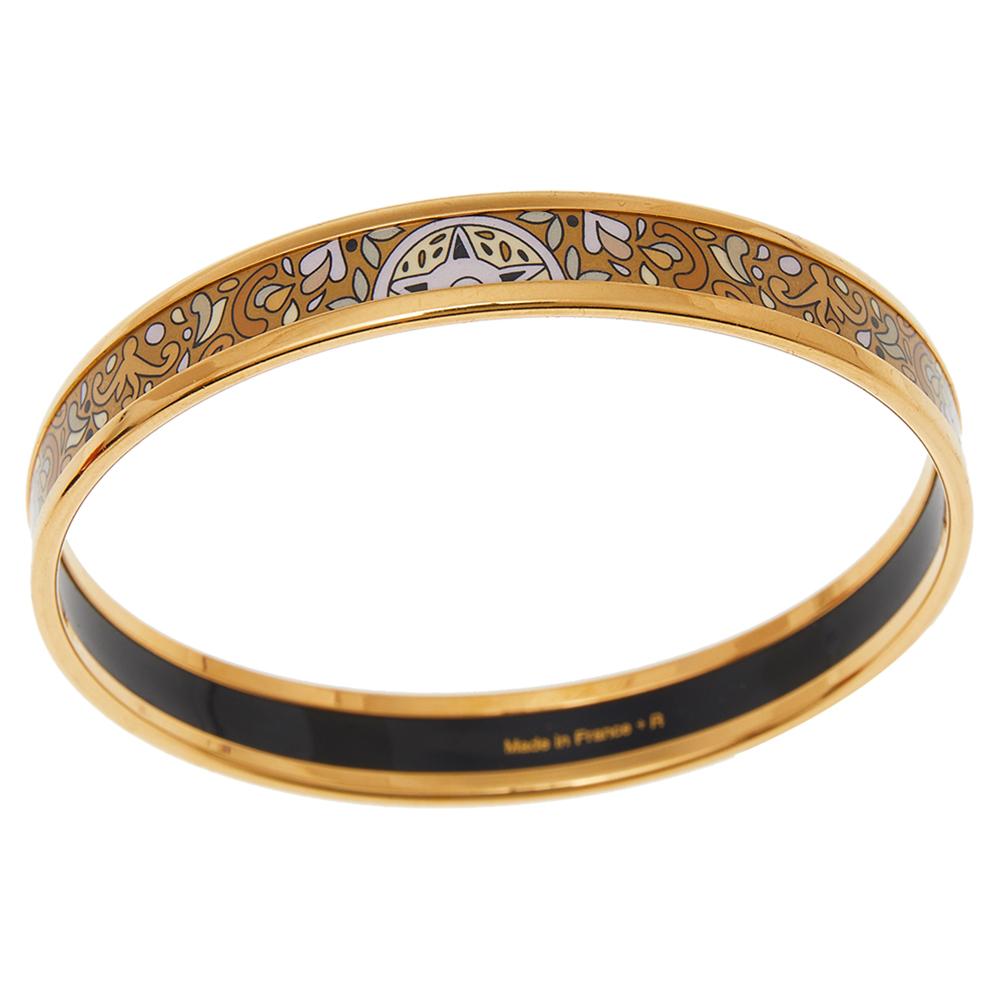 Women's Hermès Gold Printed Enamel Gold Plated Bangle Bracelet