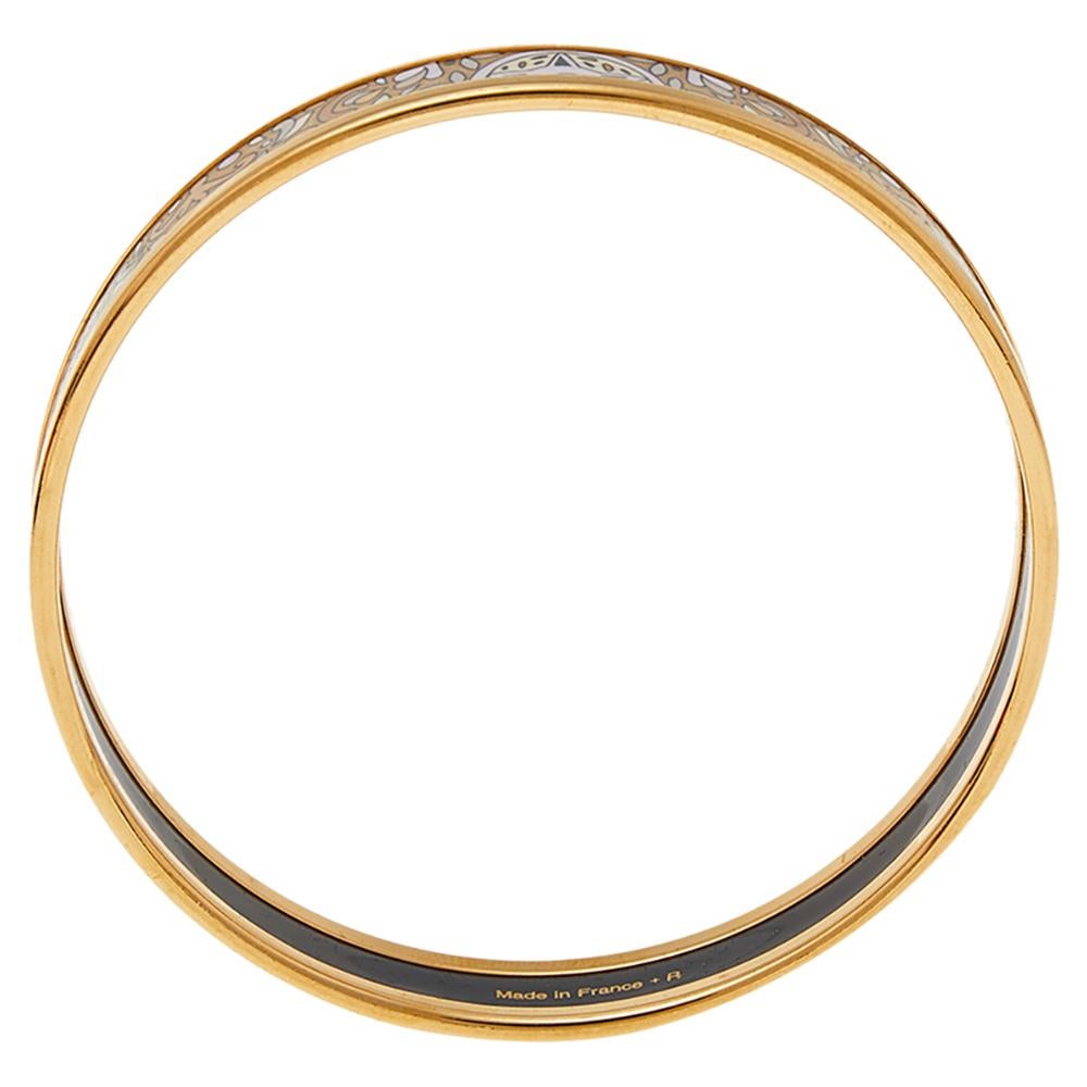 Hermès Gold Printed Enamel Gold Plated Bangle Bracelet 1