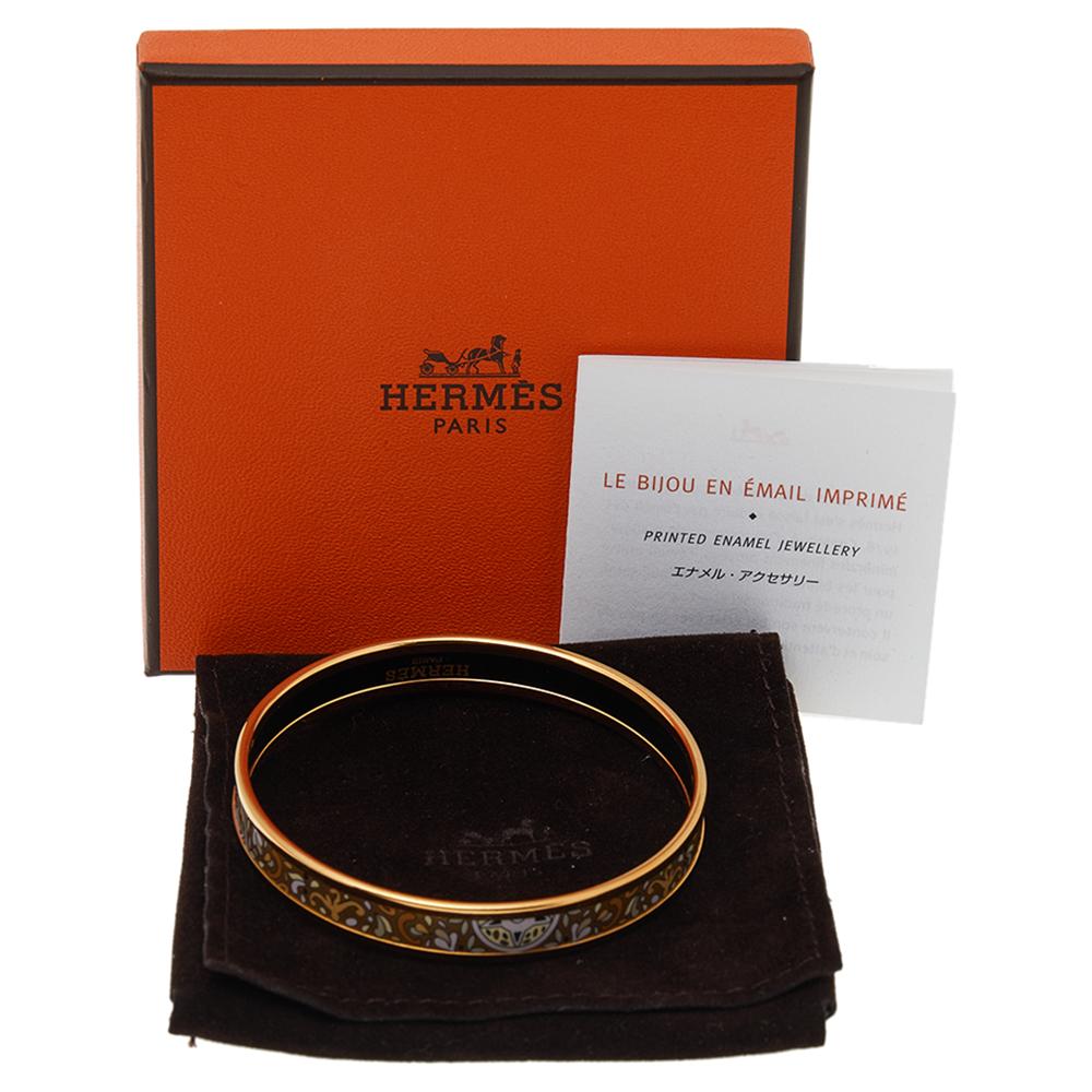 Hermès Gold Printed Enamel Gold Plated Bangle Bracelet 2