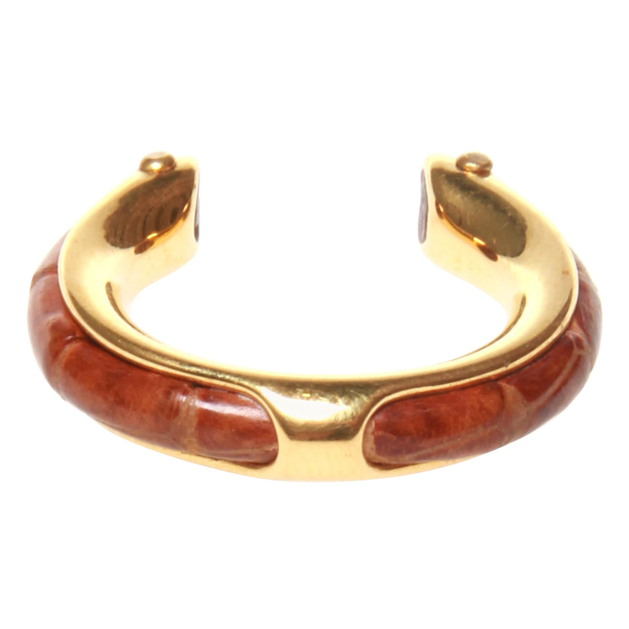 Hermes gold ring with lizard insert For Sale