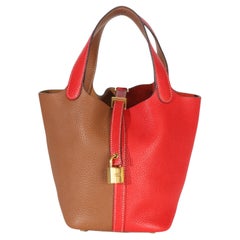 Hermès Gold Rouge De Coeur Clemence Casaque Picotin Lock 18 GHW