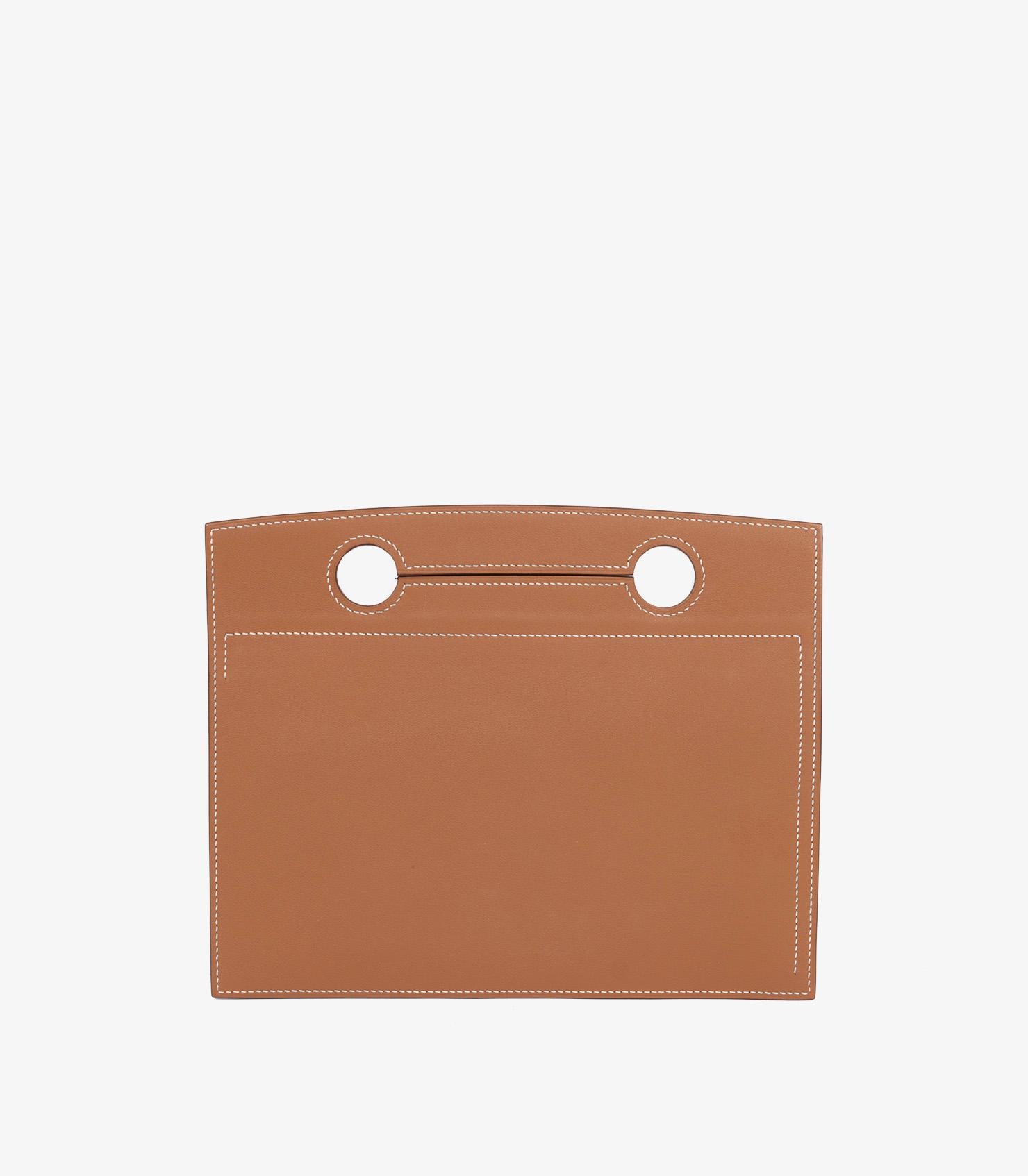 Brown Hermès Gold Swift Leather Epopee D'Hermès Printed Backpocket Pouch For 30cm