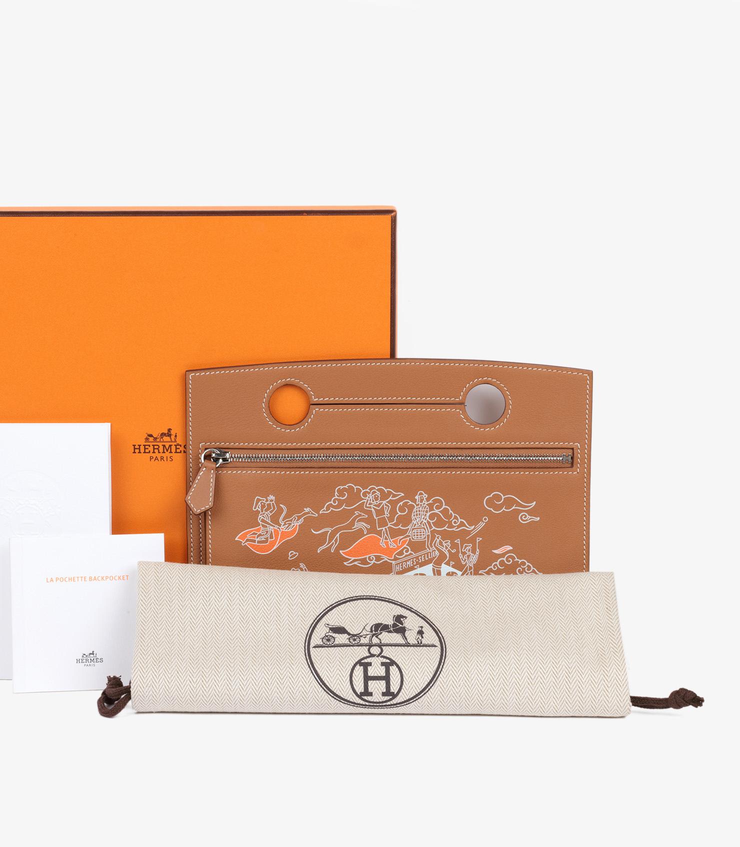 Women's or Men's Hermès Gold Swift Leather Epopee D'Hermès Printed Backpocket Pouch For 30cm
