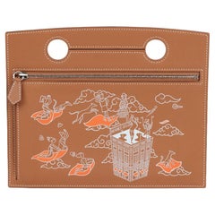 Hermès Gold Swift Leather Epopee D'Hermès Printed Backpocket Pouch For 30cm