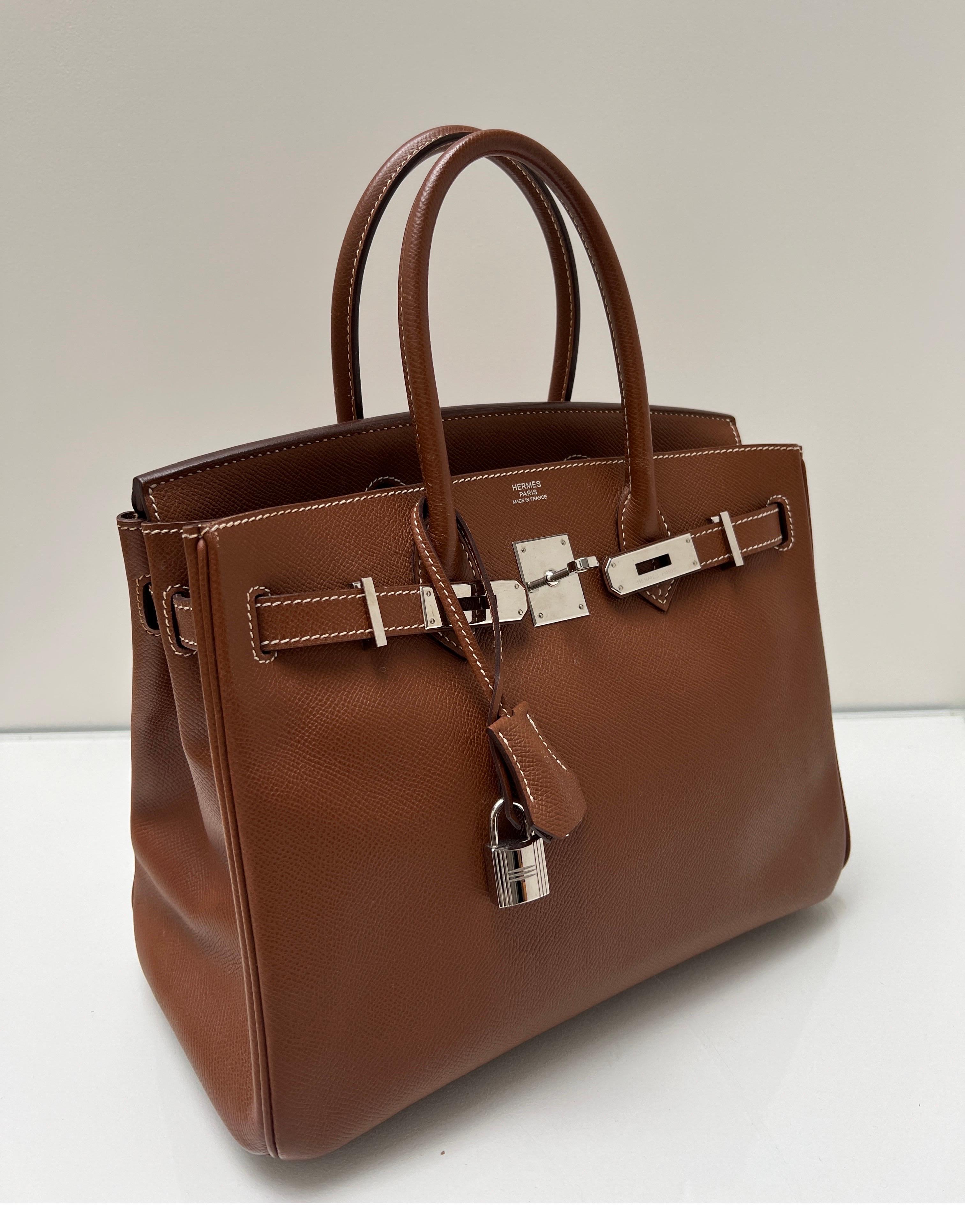 Brown Hermes Gold Tan Birkin 30 Bag