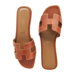 Hermes Gold Tan Oran Sandals 39 or 8.5 Shoes 