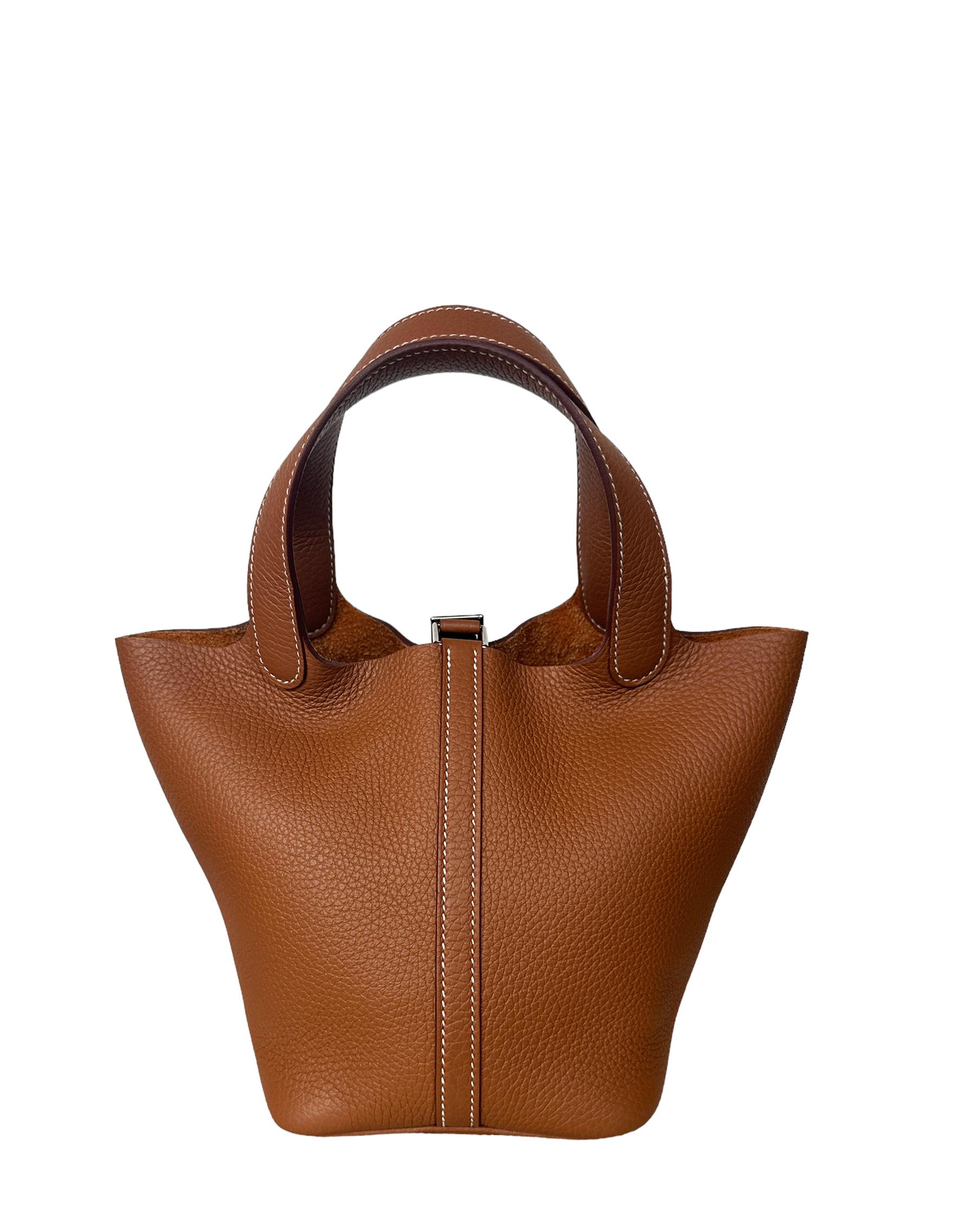 Hermes Gold Tan Taurillon Clemence Leather Picotin Lock 18 PM Bag

Made In: France
Year of Production: 2022
Color: Tan 