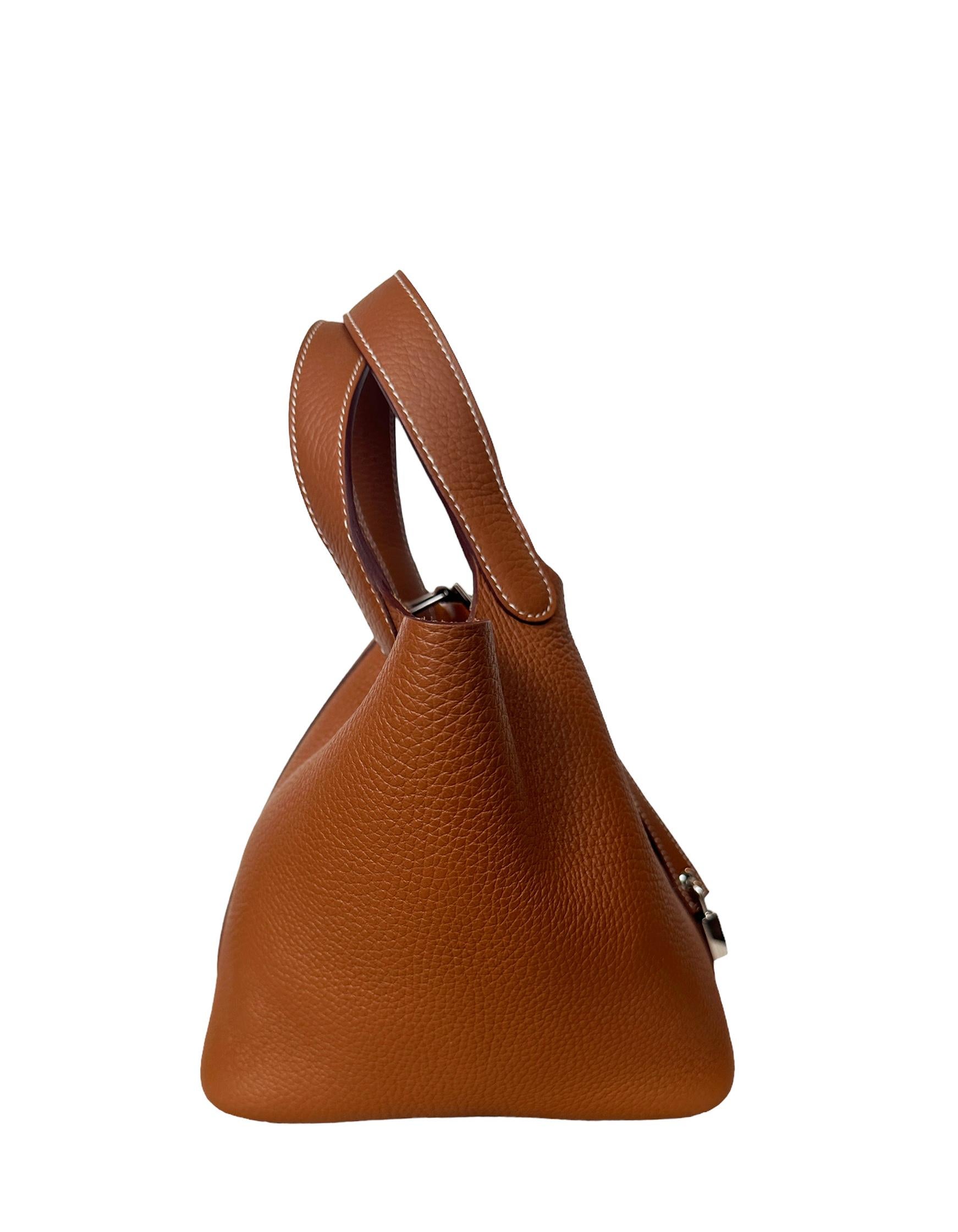 Hermes Gold Tan Taurillon Clemence Leather Picotin Lock 18 PM Bag For Sale 1